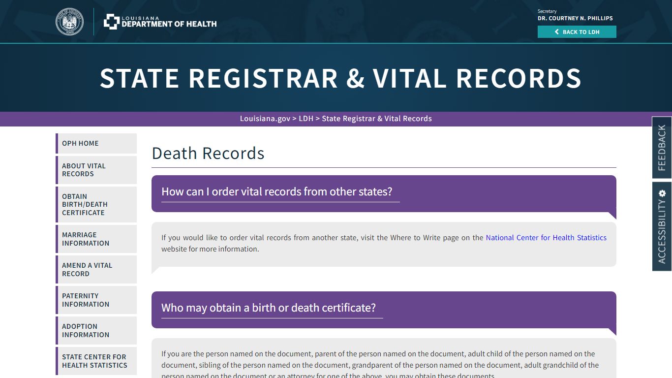 Death Records | La Dept. of Health